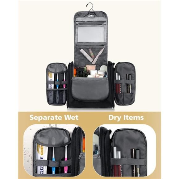 Toiletry Bag for Women & Men,Water-resistant Travel Makeup Bag with Hanging Hook - Picture 4 of 6